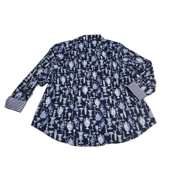 Talbots Plus Size 20 W Novelty Vases Teapots Urns Button Up Non-Iron Top Blouse - Picture 2 of 13